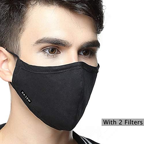 Reusable N95 Mask PM2.5 (One Mask + 2 Filters) Cotton Mouth Masks Replaceable Filter 4 Layer Activated Carbon Filter Insert Dust Mask Washable For Men Black