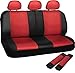 Oxgord 17pc Set PU Leather / Red & Black Auto Seat Covers Set - Airbag Compatible - Front Low Back Buckets - 50/50 or 60/40 Rear Split Bench - 5 Head Rests - Universal Fit for Car, Truck, Suv, or Van - FREE Steering Wheel Cover