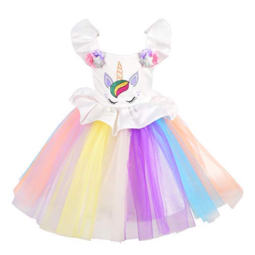 Lito Angels Unicorn Dress Up for Kids Girls, Birthday Fancy Party Outfit Clothes Age 8-9 Years, Style A - Rainbow Tulle Skirt