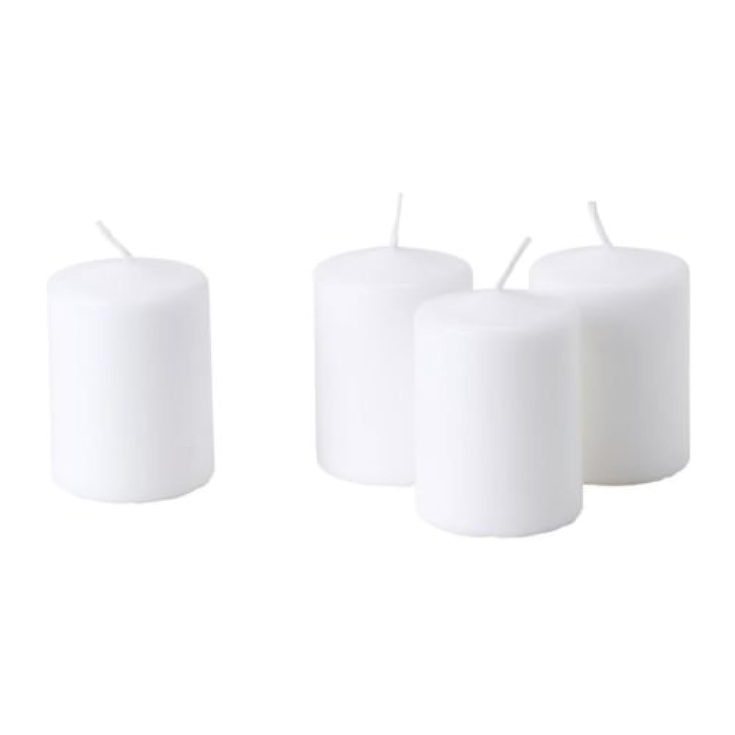 HEMSJÖ Unscented Block Candle, White, Pack of 4, Diameter: 6 cm Height: 8 cm Burning time: 15 hr.