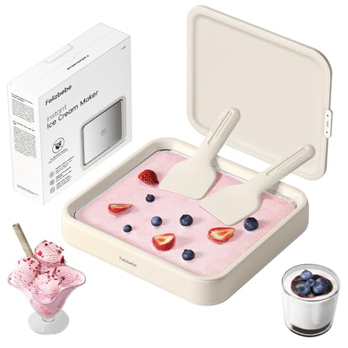 Rolled Ice Cream Maker, Felizbebe Food Grade SUS316 Stainless Steel,Instant Ice Cream Roller Maker Tray with Lid and 2 Spatulas, Frozen Yogurt Machine for Family Activities, DIY Parent-Child Time
