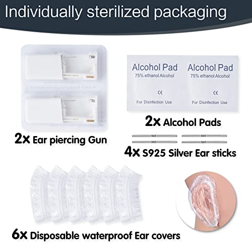 2 Pcs Ear Piercing Kit, Anzero Disposable Sterile Ear Piercing Kit Painless Ear Piercing Gun