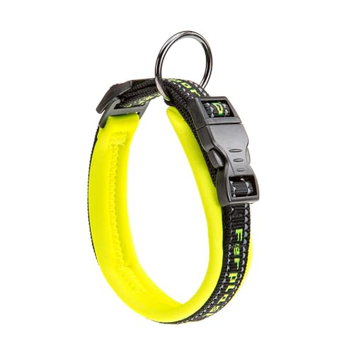 Ferplast Dog Collar SPORT DOG, Dog Collar Small Dog, Soft Padding, Reflective Nylon Dog Collar, Pet Name Tag, Size: 1,5 cm (25-35 cm), Yellow