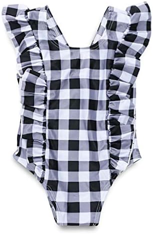 Jshuang 1 Pcs Swimsuits for Girls Toddler Plaid Ruffled Bikini Beach Bathing Bodysuit Swimwear