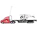 RC Truck 1:20 Scale Battery Operated Big Rig Semi Long Hauler Trailer with Helicopter Detachable Flatbed Transporter Toy Truck with Lights & Sounds, Ideal for Kids, Red