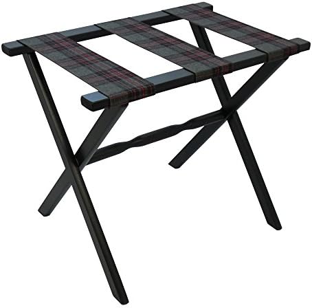 Gate House Furniture Straight Leg Designer Series Wood Luggage Rack, Black/Grey Plaid