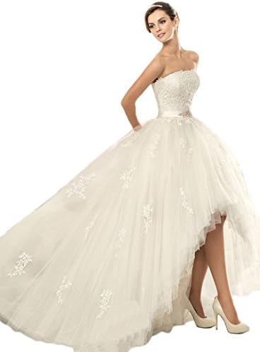 EnjoyBuys Rustic High Low Detachable Long Train Two Piece Wedding Dresses 10 White