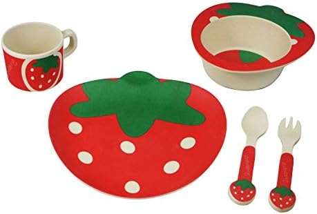 EcoBamboo Ware 5 Piece Kids Dinnerware, Strawberry