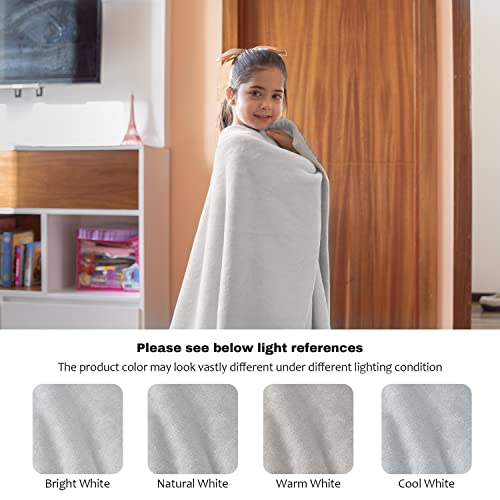 Pindola Grey Fleece Throw Blankets for Couch，Lightly Plush Cozy Textured Flannel Blanket for Sofa, Sofa, Bed, Light Gray，Valentine's Day Easter Gifts 40