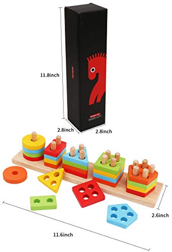 image for WOOD CITY Wooden Sorting & Stacking Toys for Toddlers, Educational Sha