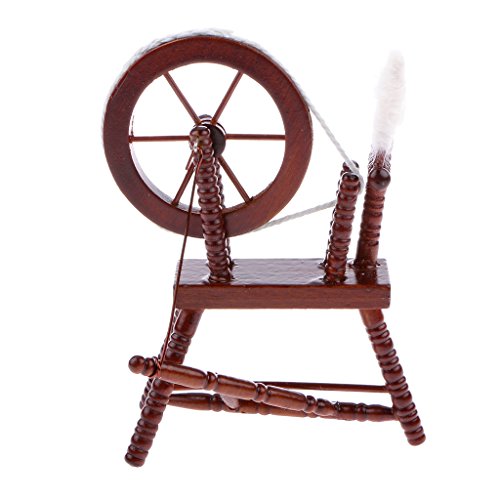 image for Prettyia Miniature Spinning Wheel Wooden 1:12 Dollhouse Miniature Acce