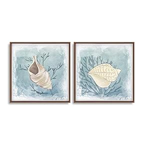 2 Piece Framed Canvas Wall Art for Living Room, Bedroom Conch Theme Canvas Prints for Home Decoration Ready to Hang - 16"x16"x2 Panels