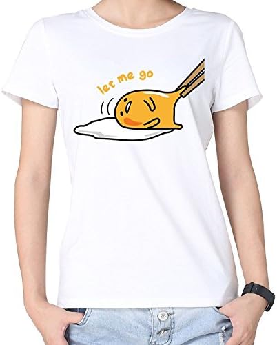 Tiovcoo Women's Leisure Gudetama The Lazy Egg Let Me Go T-Shirt White