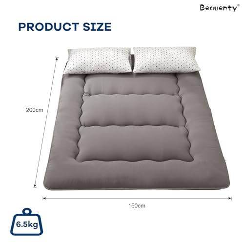 Beauenty Japanese Floor Mattress, Roll Up Quilted Bed Futon Mattress, Thicken Sleeping Pad, Portable Daybed Guest Bed,150 * 200CM Gray(Style 3)