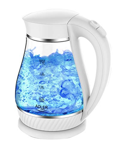 Adler Kettle Ad 1274 Standard, Plastic, Glass, White/Transparent, 2200 W, 360° Rotational Base, 1.7 L