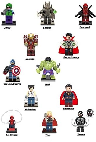 SuperHeroes lego Figures Set 12 Minifigures Marvel, DC Comics Ironman, Superman, Spiderman, Batman, Captain America, Thor, Joker, Doctor Strange, Deadpool, Venom, Hulk, Wolverine - lego compatible