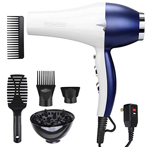 Light Weight Salon Hair Blow Dryer 2000W Low Noise with Powerful Professional Hair Dryer Negative Ionic Ceramic Technology, Quick Drying with AC Motor,2 Speed 3 Heat Settings and Cool Button-WhiteBlue