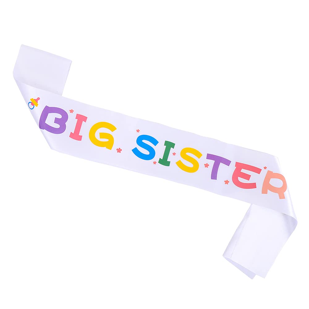 Topfunyy Big sister Sash White Stain Baby Shower Sash for Baby Shower Big Sister to Be Party Decorations (White)