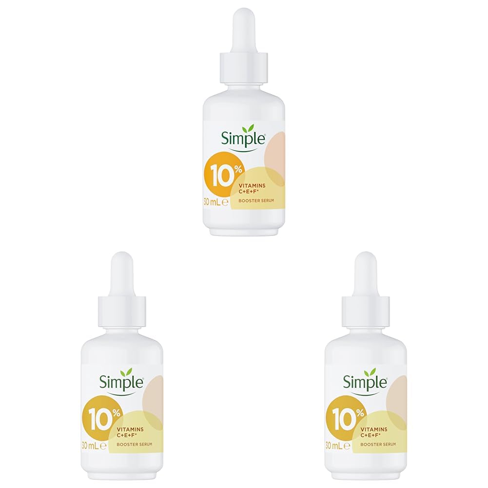 Simple 10% Vitamin C + E + F* Booster Serum Serum Skin Care Product Suitable for all Skin Types for Youthful, Glowing Skin 30 ml (Pack of 3)