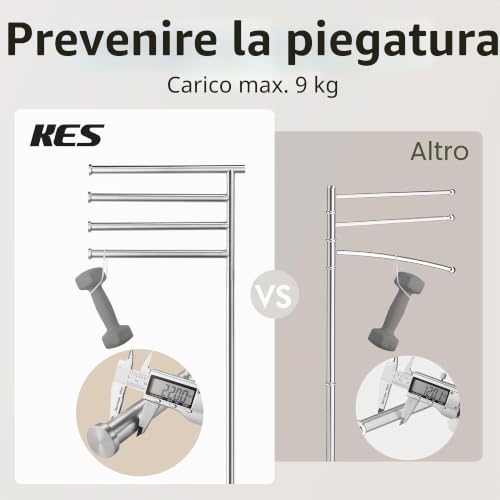 KES BTH219S4-2 Floor Towel Rack Swivel 4 Arms Stainless Steel SUS304 Bathroom Towel Towel Holder Marble Brushed
