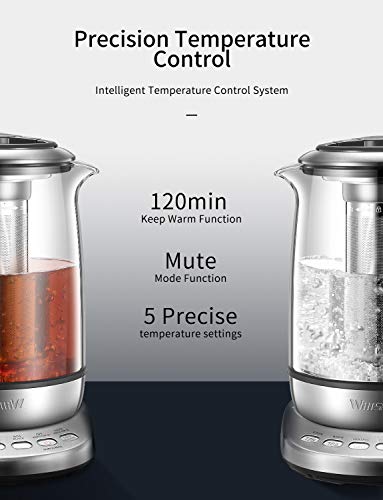 Electric Kettle Glass Tea kettle, One Touch Temperature Control Kettle for Professional Tea Brewing , NTC Absolute Precision Temp and Safety Control, 2 Yrs Warranty, 1.7L, Willsence Tea Master - Thumbnail 6