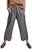 Ecupper Women's Elastic Waist Causal Loose Trousers Plus 100 Linen Cropped Wide Leg Pants