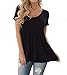 Inital Women's V Neck Short Sleeve Babydoll Tunic Pleated Shirts Blouse Black 2xl