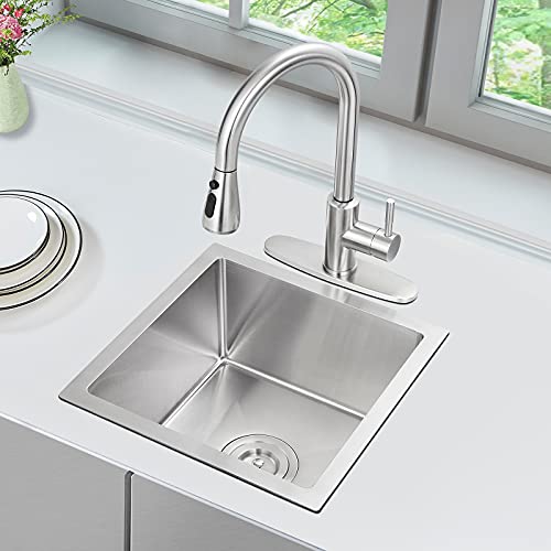 MENATT 15 x 15 Inch Undermount Bar Sink, Single Bowl Handmade Stainless