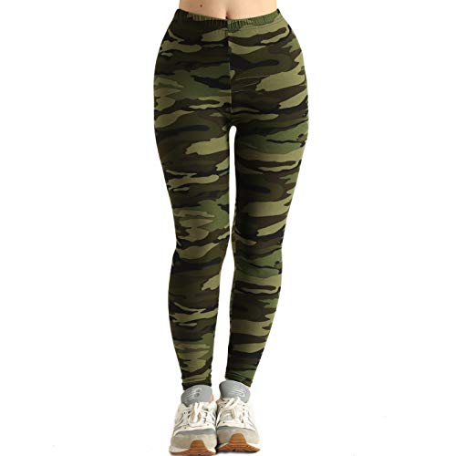 XH.Easy Go CAMO Green Leggings Pant Woman-Soft Army Pattern Tummy Control high Waisted Workout Leggings Yoga Pant for Woman(Army Green, one Size)