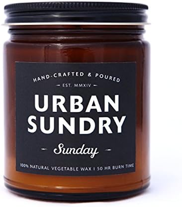 Natural Soy Wax Candle, Sunday Fragrance, 50 Hours, Scent Notes of White Thyme, Violet, Lavender, Neroli and Vanilla, Men and Women, Amber Apothecary Glass Jar, Non-Toxic, by Urban Sundry