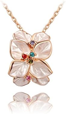 Bling Jewelry Women's White Flower Pierced Necklaces Rose Gold Plated Swarovski Pendants (rose-gold-plated-base)