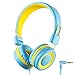 iClever Kids Headphones Girls Toddler - Wired Headphones for Kids on Ear, 94dB Volume Control, Tangle-Free Cord, Foldable, Child's Headphones for iPad Tablet Kindle Airplane School - Blue/Yellow