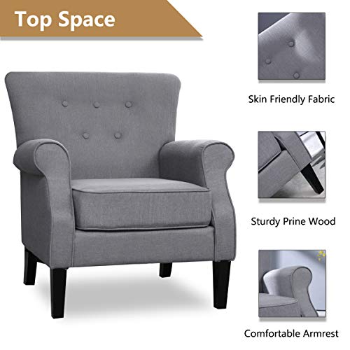 Top Space Accent Chair Sofa Mid Century Upholstered Roy Arm Single Sofa Modern Comfy Furniture for Living Room,Bedroom,Club,Office(1 PCs, Gray) - Thumbnail 5