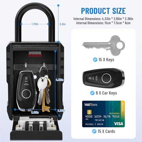NEWIROVE Key Safe Large Key Box with Hook Waterproof Key Safe Box for Home, School, House for Rent, Black