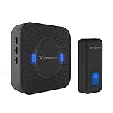 Tenswall Wireless Doorbell Waterproof Door Bell Kit - 1000 Feet Operating, 55 Chimes, 5 Level Volume, LED Indicator, 1 Push Button Transmitter & 1 Plug-In AC Receiver (No Batteries Required) - Black
