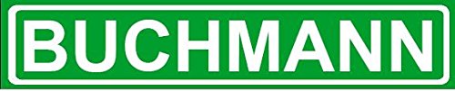 Novelty Family last name BUCHMANN 8" wide VINYL DECAL BUMPER STICKER of street sign design.