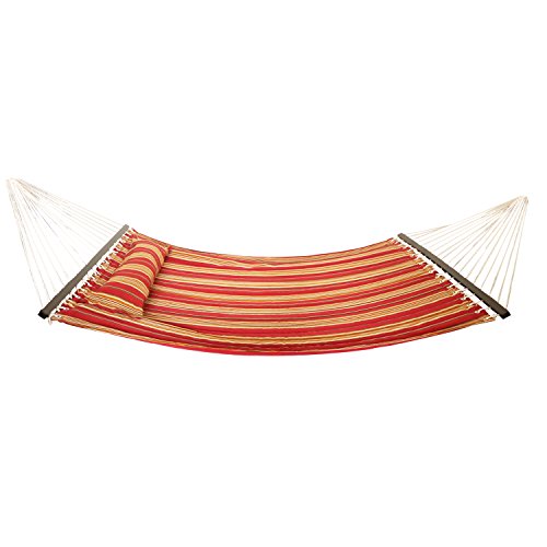 Best Sunshine Hammock Quilted Fabric with Pillow for Two Person, Double Size Spreader Bar Heavy Duty Stylish for Outdoor Garden Patio, 450lbs Capacity (red) - Thumbnail 7