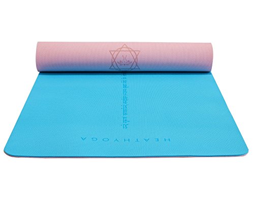 Heathyoga Advanced Non Slip Yoga Mat with 30% More Cushion and Grip, Exclusive Sanskrit Alignment Line, Dual Color and Reversible, 72â€x26â€, 6.5mm
