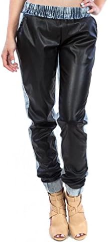 Exocet jeansExocet Women Acid Wash Jogger with Pu Front in Juniors Sizes