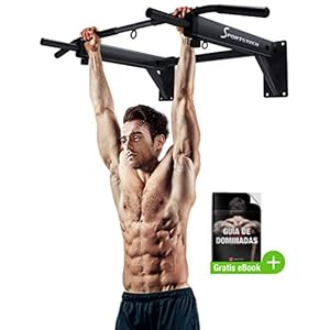 Sportstech Barra de dominadas para Pared KS300 4en1, 3 Ranuras para TRX & Bolsa de Boxeo, 6 empuñaduras Antideslizantes,8 Tacos Resistentes incluidos