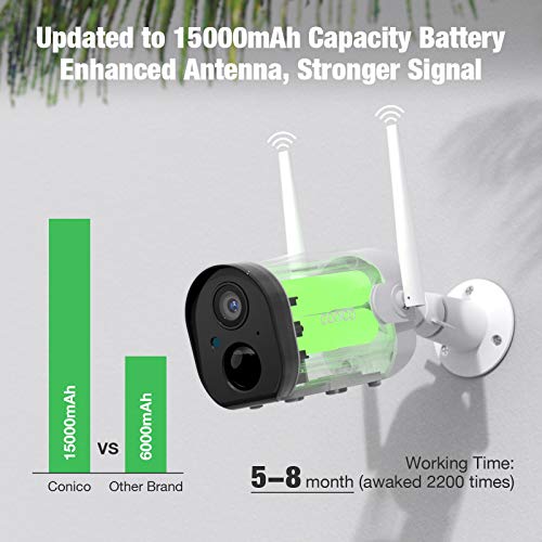 Conico Outdoor Security Camera, Wireless Rechargeable Battery Powered Camera, 1080P WiFi