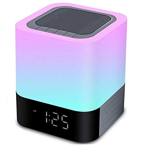 Nachtlicht Bluetooth Lautsprecher,Dimmbar LED Nachttischlampe,Kabelloser Lautsprecher Wecker,Farbwechsel Tischlampe mit Warmweißem Licht, Berührungsse