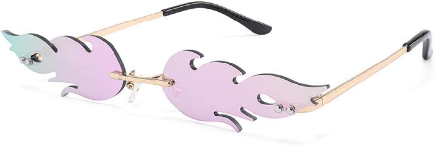 YIERJIU sunglasses Women men rimless wave sunglasses fire flame sunglasses eyewear design narrow sunglasses shadow streetwear