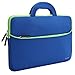 Evecase 13.3-14inch Slim Portable Neoprene Carrying Laptop Sleeve Case Bag w/ Handles and Accessory Pocket (Blue with Green Trim)