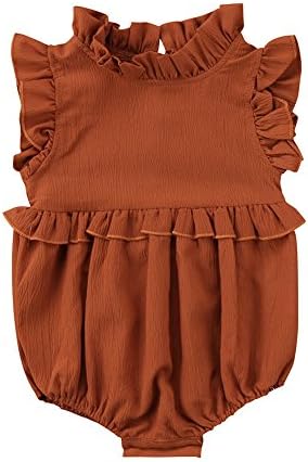 Calsunbaby Infant Rompers Kids Baby Girl Twins Outfit Sleeveless Ruffled Jumpsuit Bodysuit (Brown, 0-6 Months)
