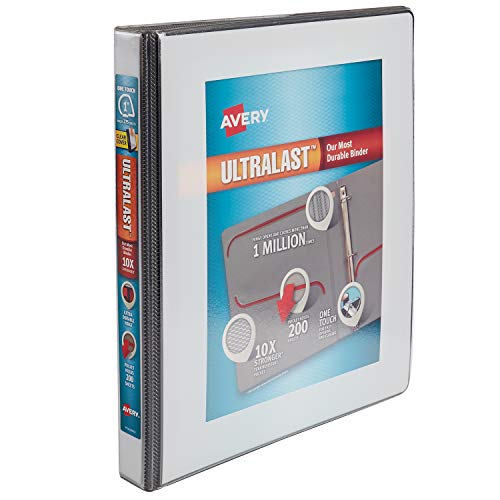 Avery 1" Ultralast 3 Ring Binder, One Touch Slant Ring, Holds 8.5" x 11" Paper, 1 White Binder (79744)