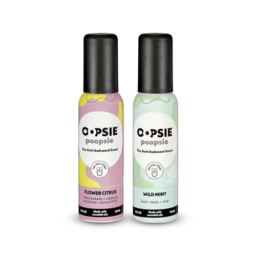 Oopsie Poopsie 2 Pack - Flower Citrus and Wild Mint - Before & After You Go Toilet Spray 2oz Each - Gift Set - Portable Odor Eliminator
