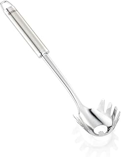 Leifheit Spaghettilöffel Sterling-Serie, Nudellöffel aus rostfreiem Edelstahl in hochwertigem Design, Nudelzange ovalem Griff und praktischer Aufhängeöse, Nudelkelle, Spaghettilöffel, silber