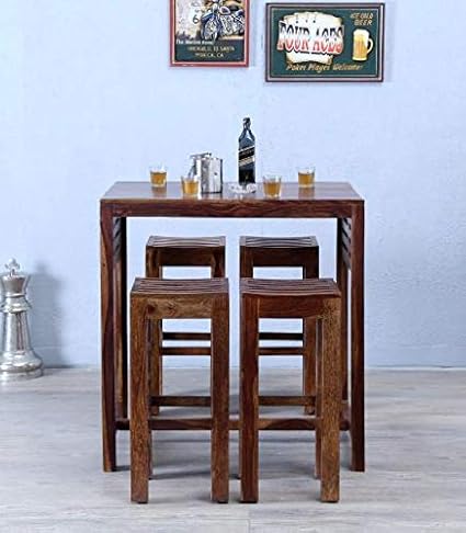 Jiya Creation Bar Set | Bar Table Furniture with 4 Stool (Sheesham Wood) (Teak Shade)