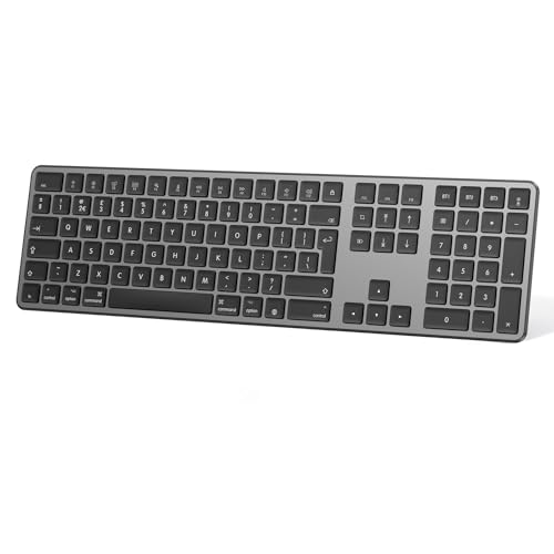 OMOTON Wireless Bluetooth Keyboard for Mac (MacBook/MacBook Pro/MacBook Air/iMac/iMac Pro/Mac Mini), Rechargeable Keyboard for Mac OS, with 3 Bluetooth channels, Quiet Typing, QWERTY UK Layout, grey